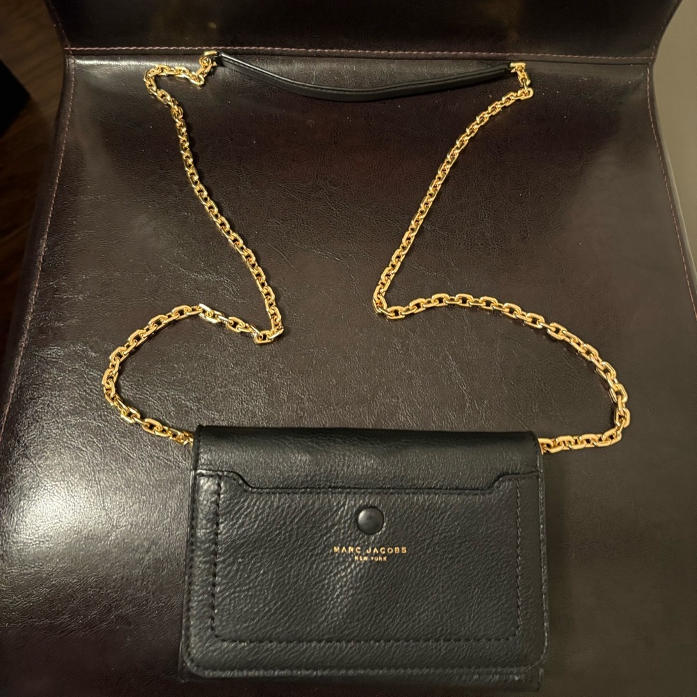 Marc Jacobs Black Leather Bag with Gold Chain